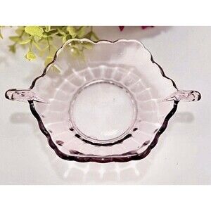 Vintage Anchor Hocking Lavender Purple Glass Handled Candy Trinket Dish